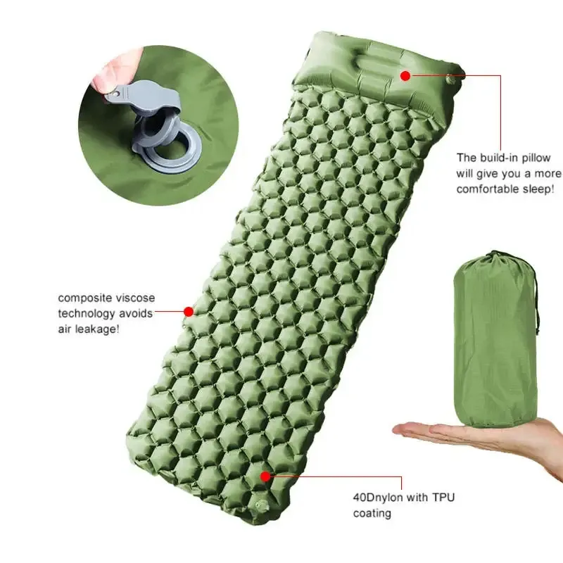 Best Quality Foldable Nylon TPU Inflatable Air Mattress Sleeping Mat Waterproof Camping Pad for Backpacking Hiking