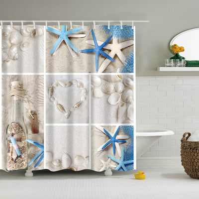 New Colorful Eco-friendly Beach Conch Starfish Shell Polyester  High Quality Washable Bath Decor Shower Curtains