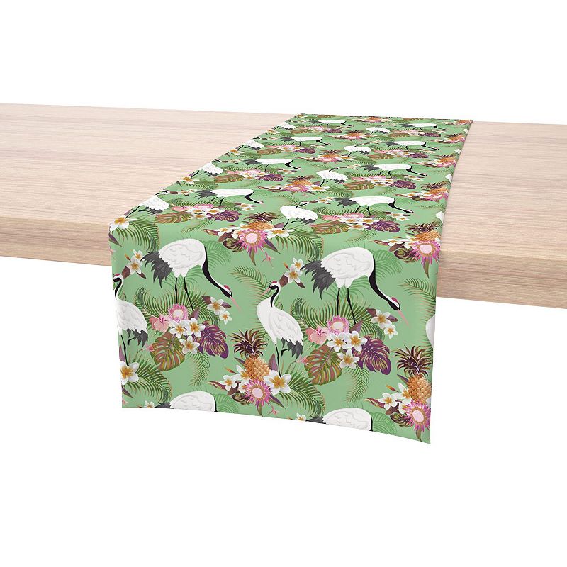 Table Runner， 100% Cotton， 16x108， Japanese Crane and Flowers