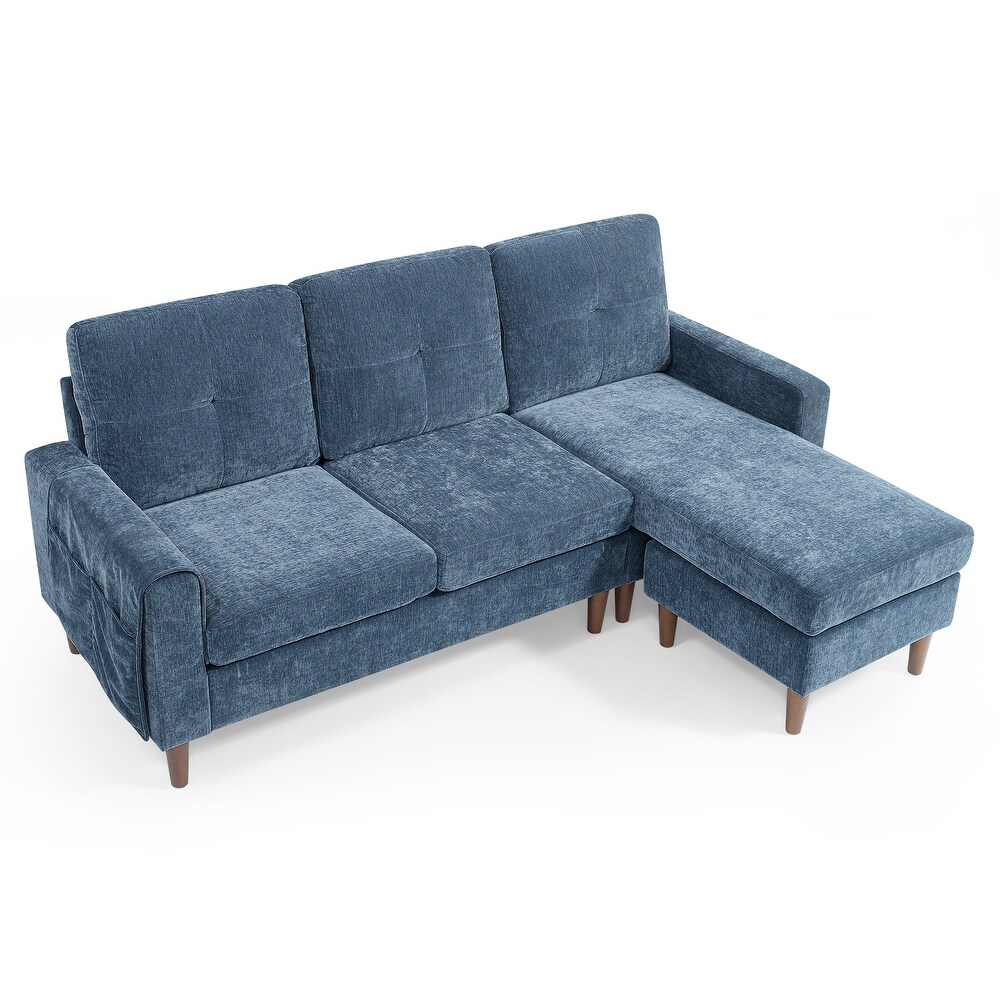 Chenille Convertible Sectional L shape Sofa Couch  3 Seats Sofa with Removable Cushions and Pocket  Rubber Wood Legs