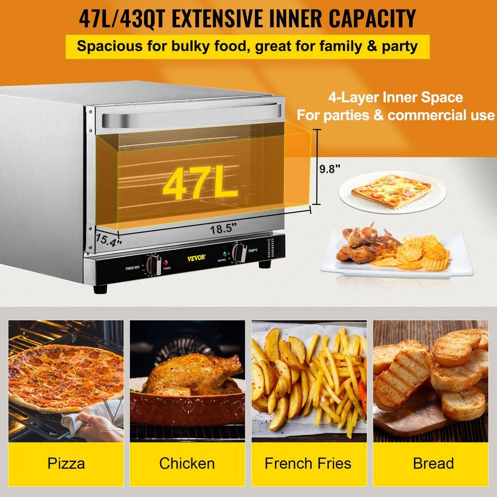 VEVOR Commercial Convection Oven 60 Qt HalfSize Conventional Oven 1800 W 4Tier Toaster Electric Silver Baking Oven 120 V