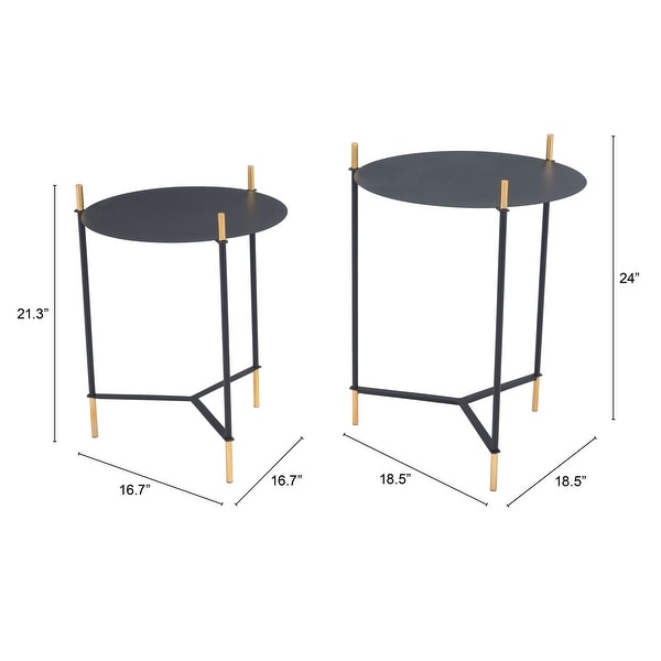 Set of 2 Jerry Side Tables Black and Gold - 18.5