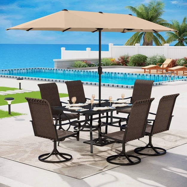 7pc Patio Dining Set With 360 Swivel Chairs amp Rectangle Steel Table Captiva Designs