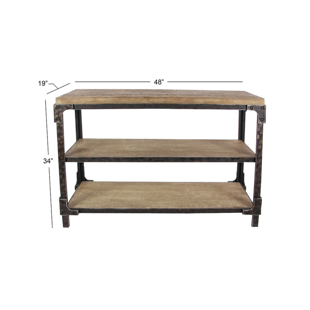 Brown Wood 2 Shelves Console Table