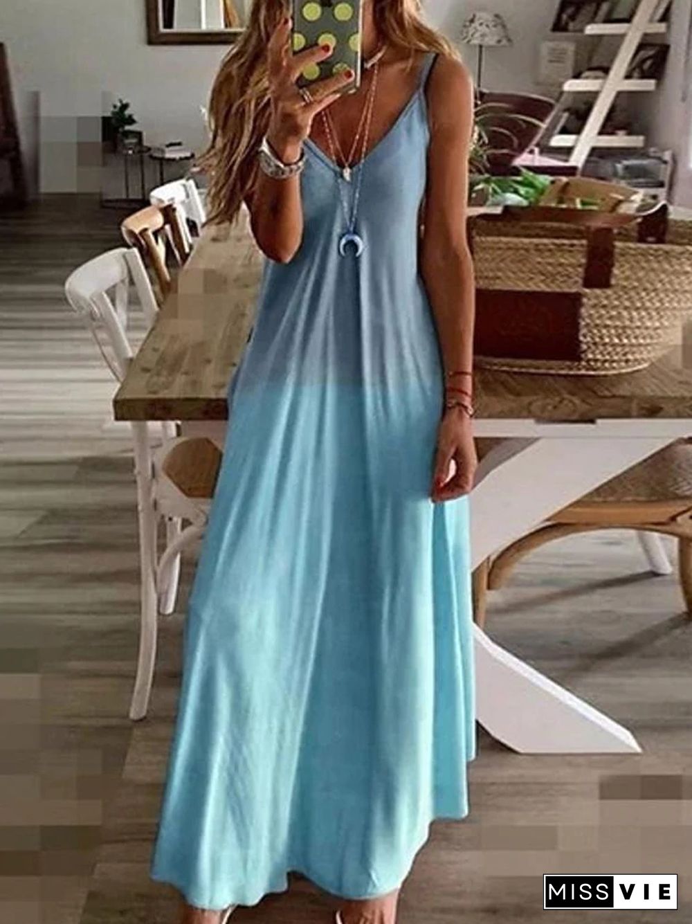 Women's Strap Dress Maxi long Dress Sleeveless Color Gradient Summer Plus Size Hot Blue Yellow Blushing Pink Gray S M L XL XXL 3XL 4XL 5XL