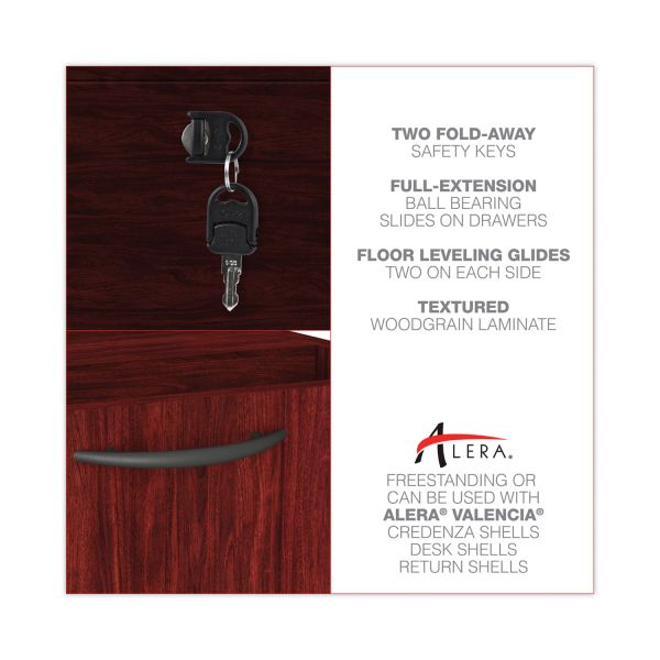 Alera Valencia Series Full Pedestal File， Left/Right， 3-Drawers: Box/Box/File， Legal/Letter， Mahogany， 15.63