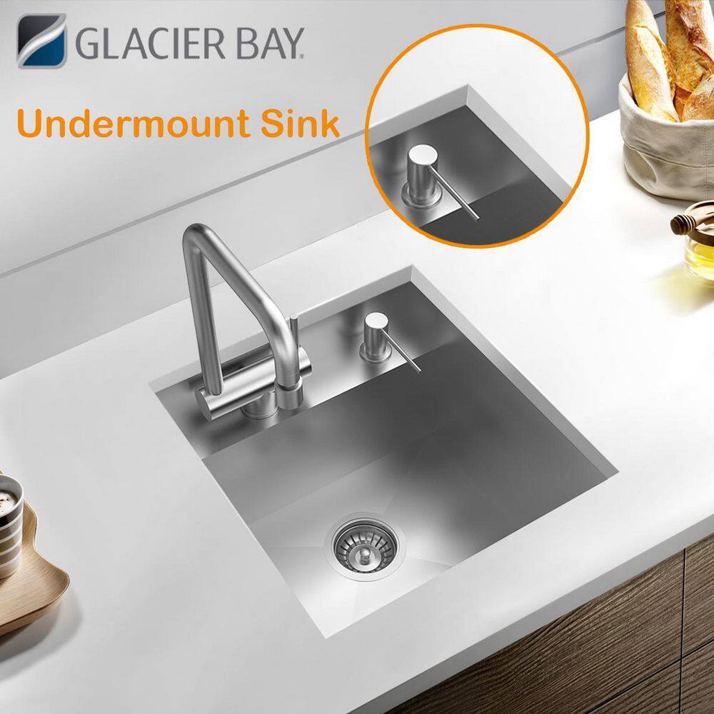 Glacier Bay Zero Radius Undermount 18G Stainless Steel 17 in. Single Bowl Workstation Bar Sink with Stainless Steel Faucet 4334F