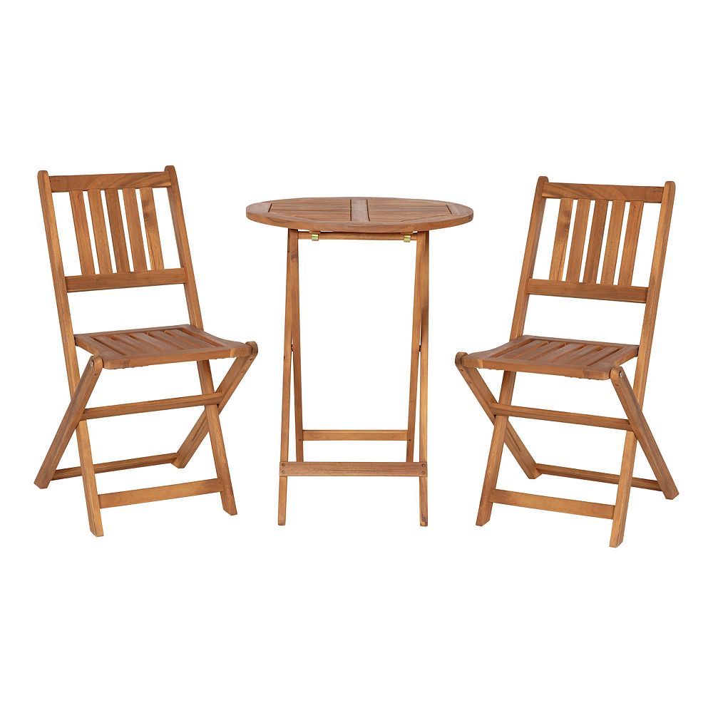 Flash Furniture Martindale Indoor / Outdoor Folding Patio Bistro Slatted Table and Chairs 3-piece Set