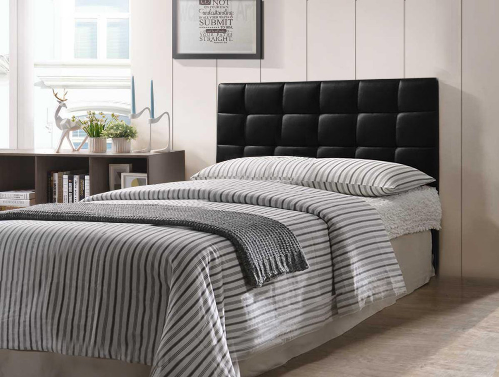 Varya Tufted Faux Leather Upholstered Panel Headboard   Transitional   Headboards   by Uptown Modern  Houzz