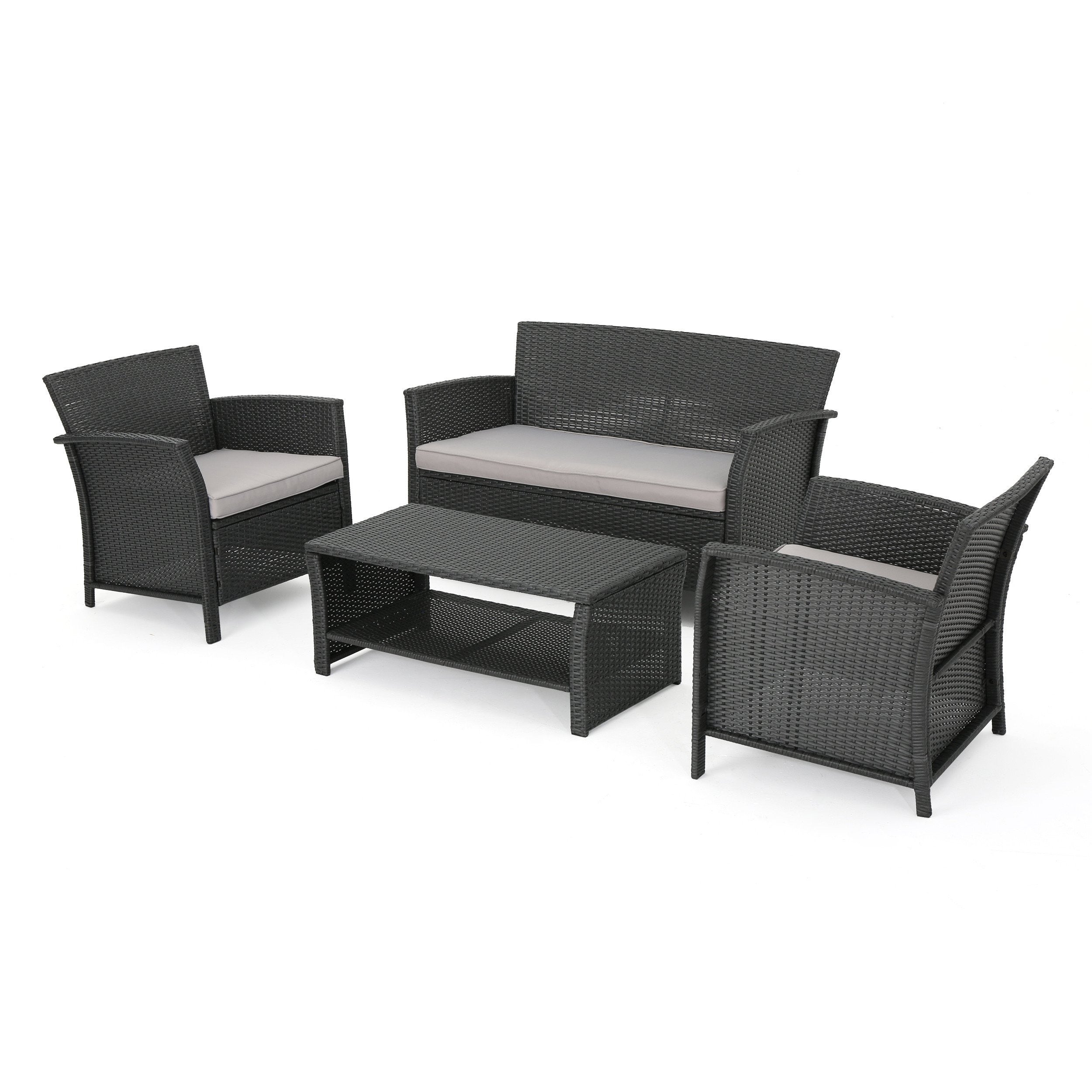 Lorien Outdoor 4 Piece Wicker Chat Set w/ Water Resistant Cushions