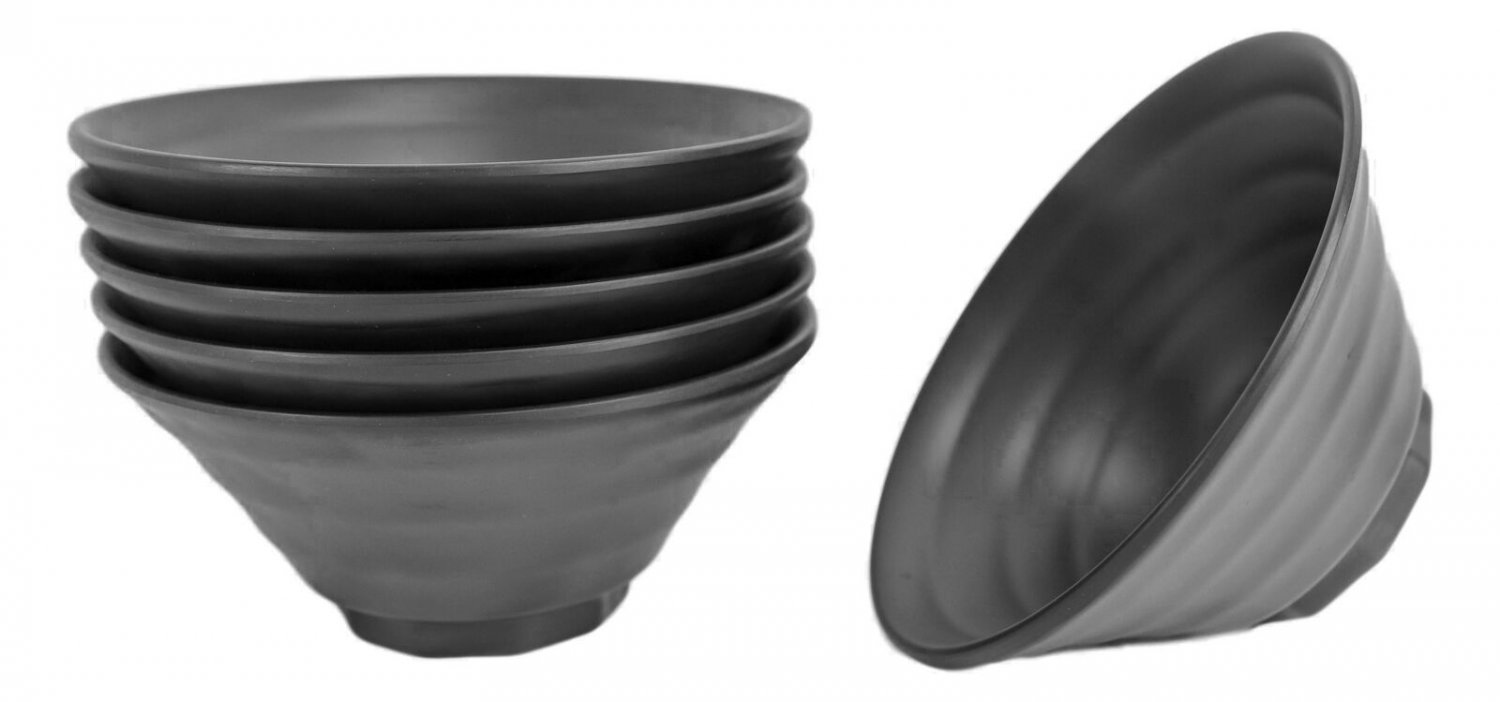 1 Pack Of 6 Modern Black Matte Melamine Large Soup Salad Pasta Ridged Bowls 62oz EBR02