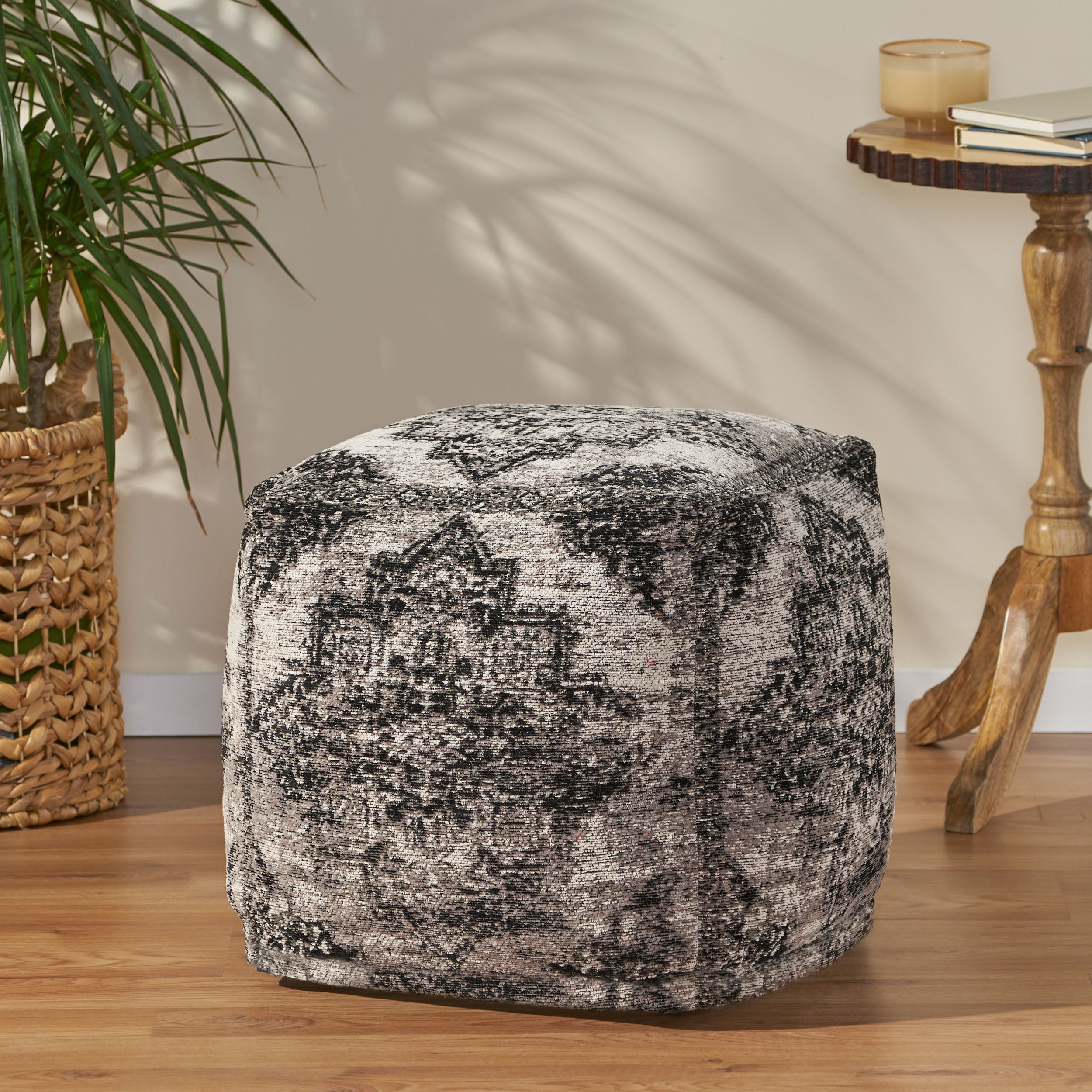 Keonte Hand Loomed Boho Fabric Cube Pouf