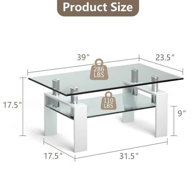 Costway Rectangle Glass Coffee Table Metal Legs End Table Livingroom White black coffee nature