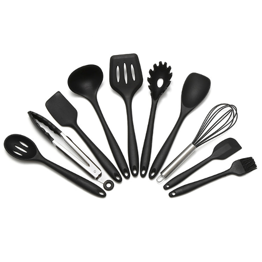 Silicone Cooking Utensils Set, 10PCS Heat Resistant Kitchen Utensils with Turner Tongs, Spatula,Spoon,Brush,Whisk