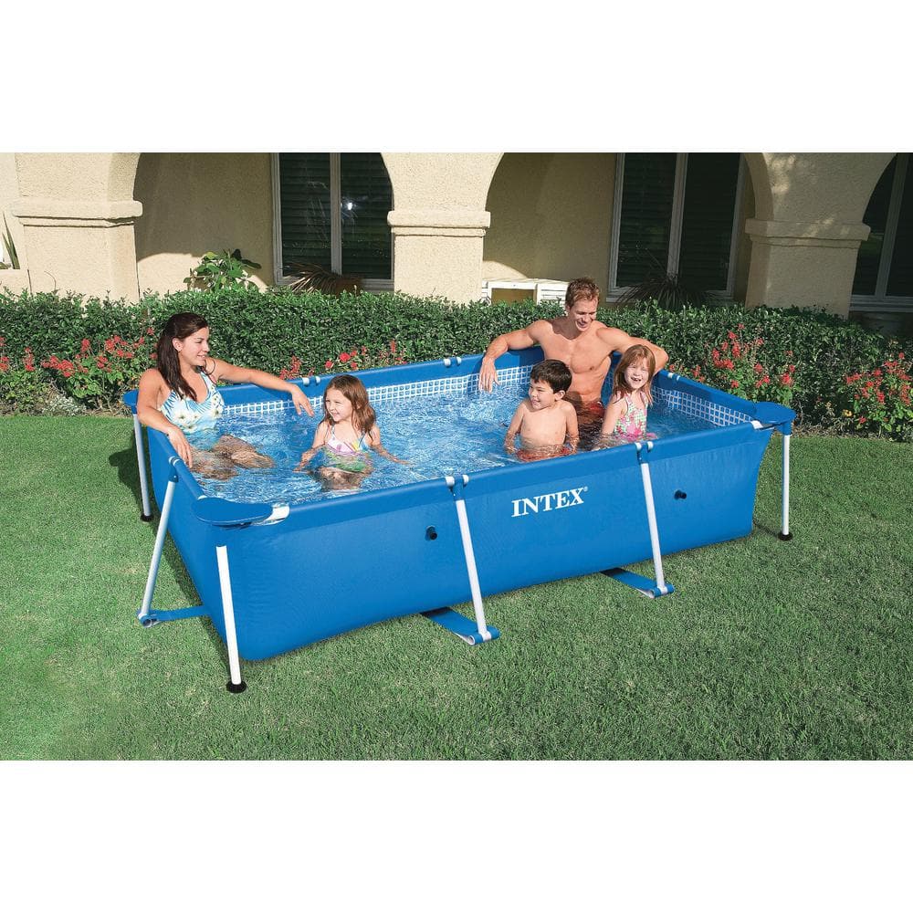 Intex 7 ft. x 5 ft. Rectangle Frame Above Ground 86 in. D Splash Swimming Pool with Intex Filter Pump 28270EH + 28637EG