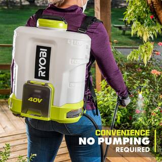 RYOBI 40V Cordless Battery Attachment Capable String Trimmer  4 Gal. Backpack Chemical Sprayer w 4.0 Ah Battery  Charger RY40250-SPR