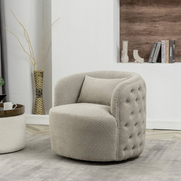 Wide Boucle Tufted Upholstered 360 Swivel Armchair Kinwell