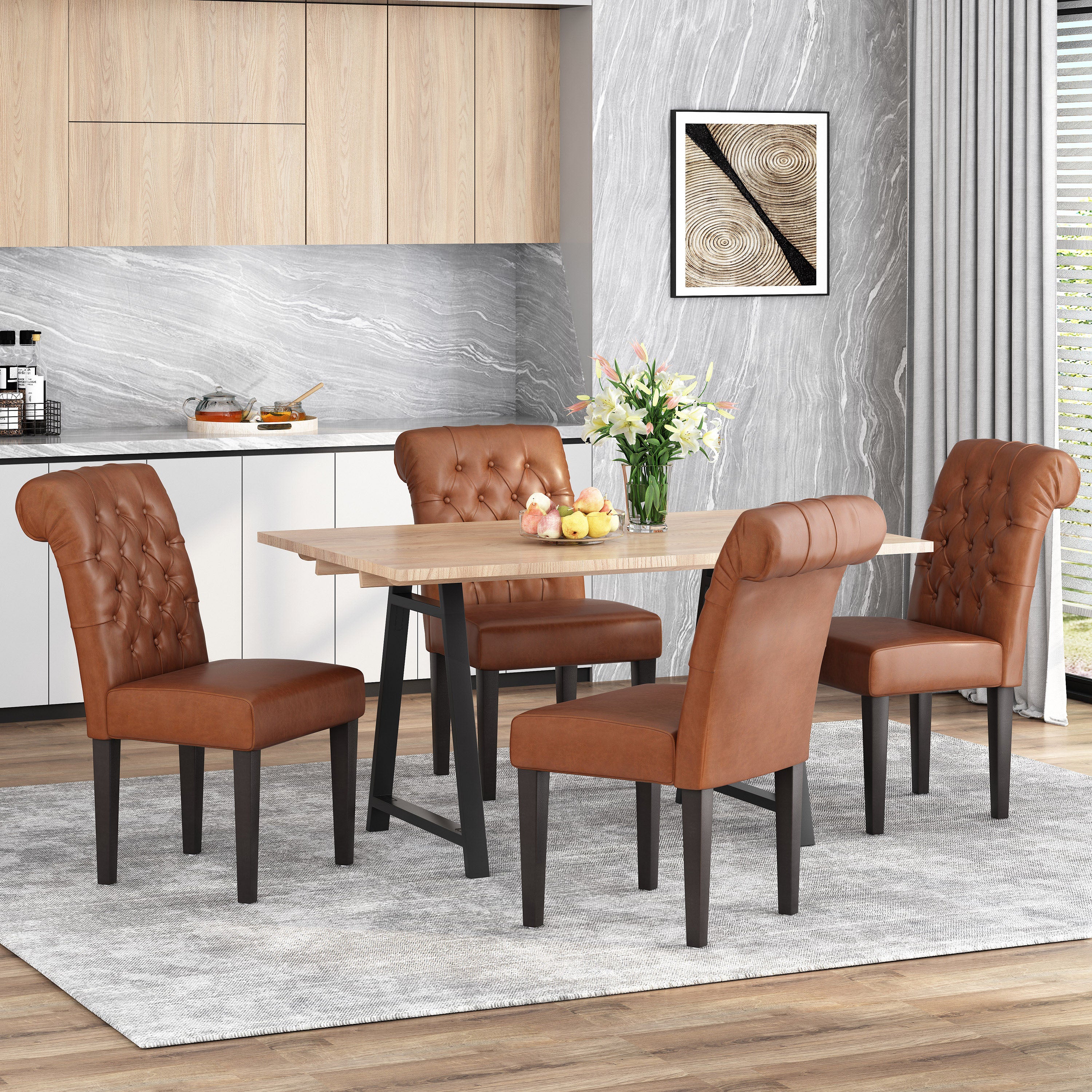 Emerson Contemporary Tufted Rolltop Dining Chairs, Set of 4