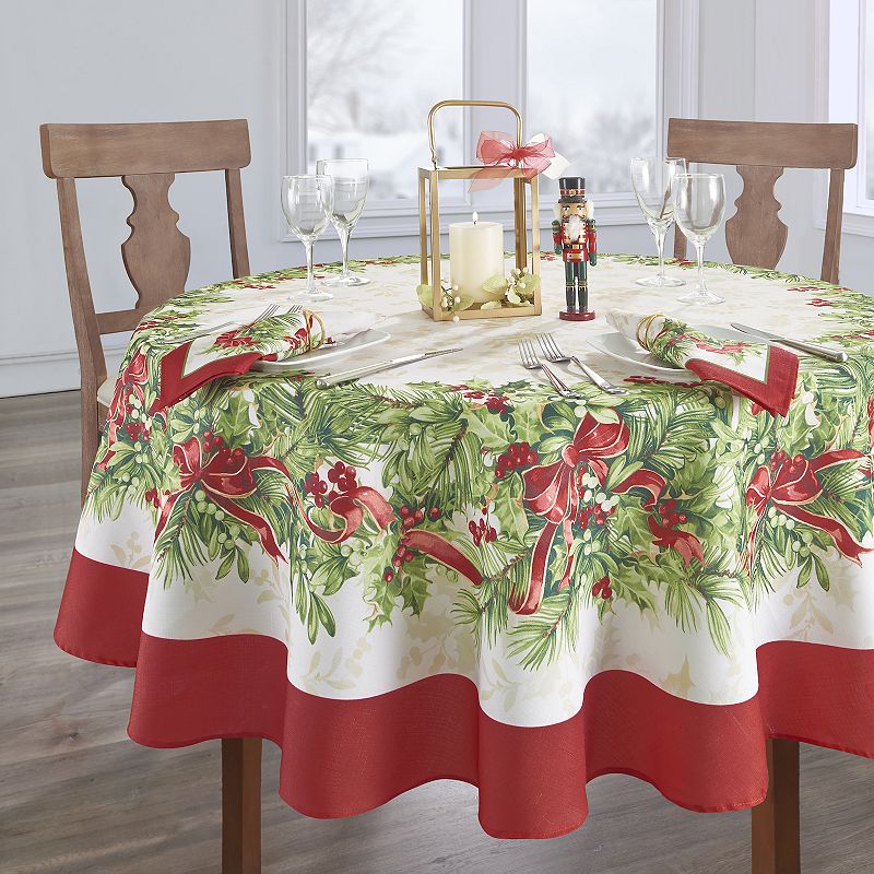 Elrene Home Fashions Holly Traditions Holiday Oval Tablecloth