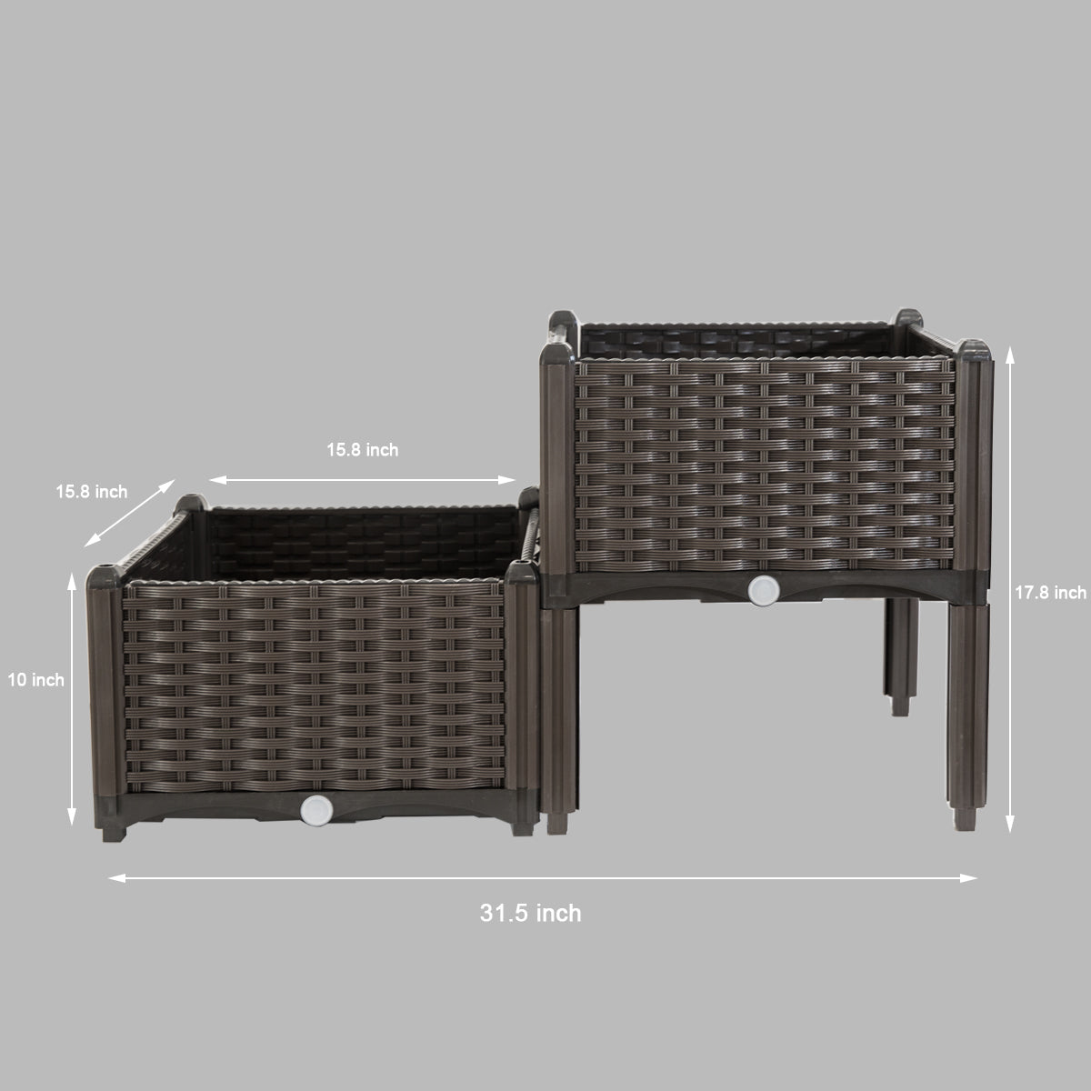 2PCS Planter Box Raised garden bed w/ Self-Watering Design Planters and Drainage Holes Garden planters, Brown