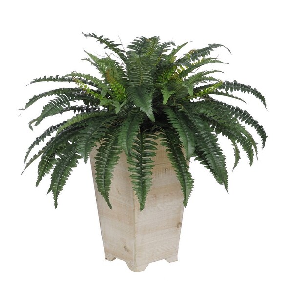 Faux Fern in Tall WashedWood Planter