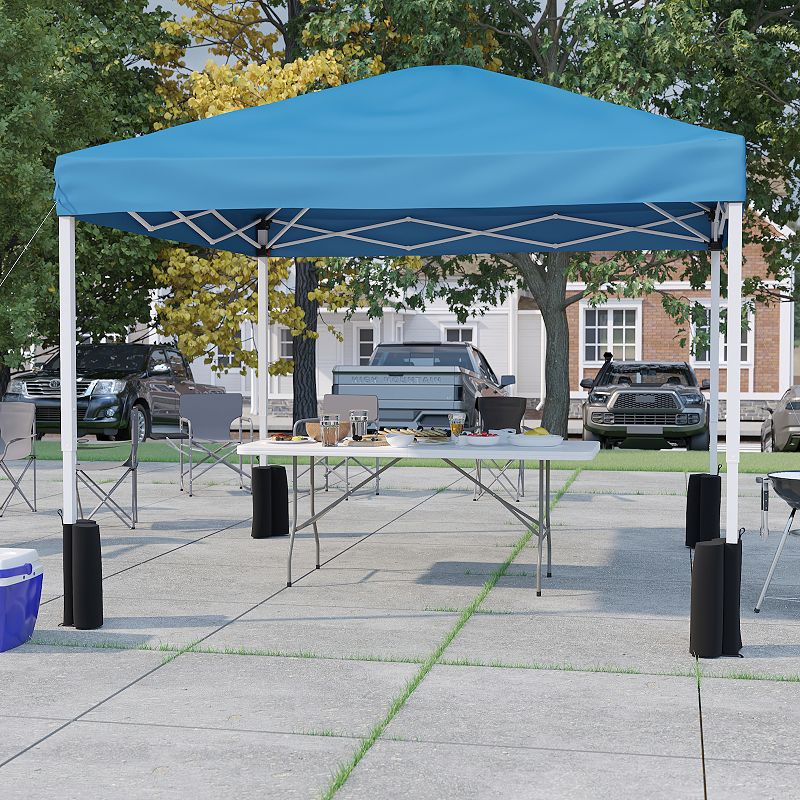 Flash Furniture Otis 10'x10' White Pop-Up Canopy Tent and 6' Folding Table with Wheeled Case Set