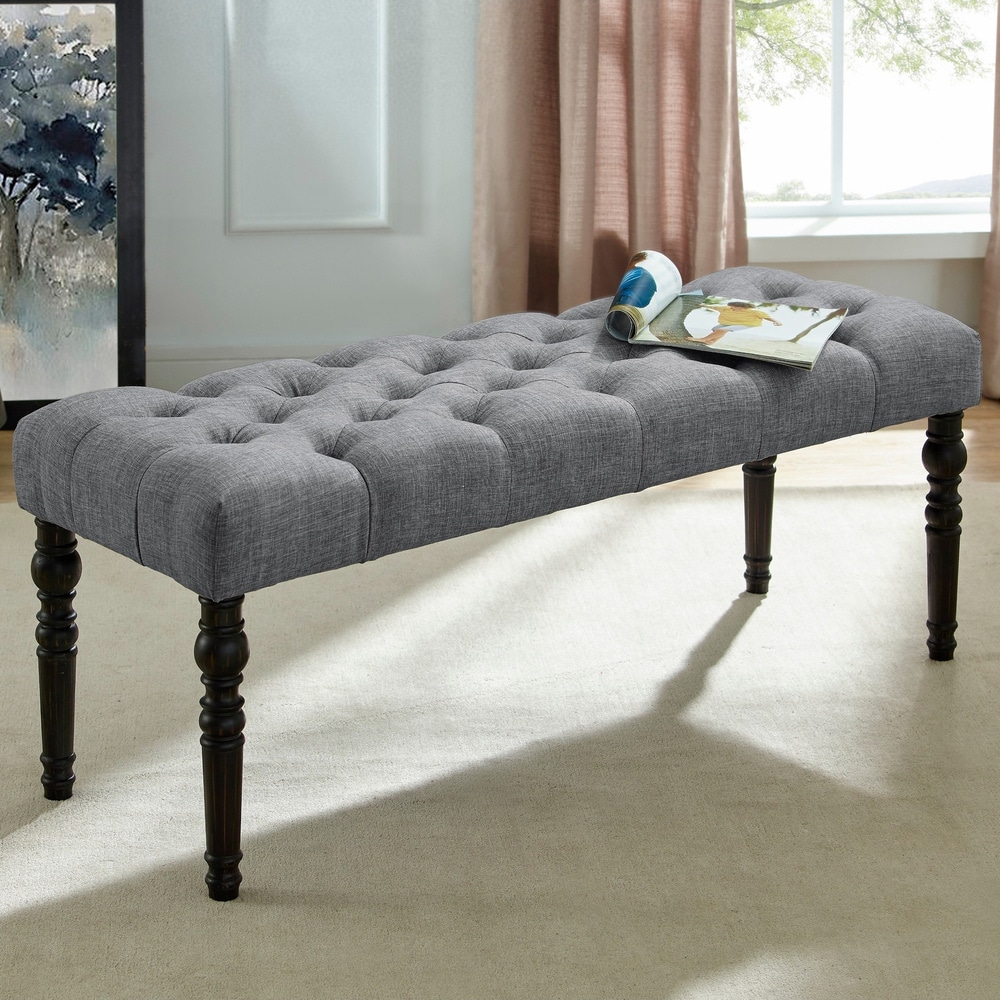 Copper Grove Sens Tufted Tan Fabric Dining Bench with Turned Legs