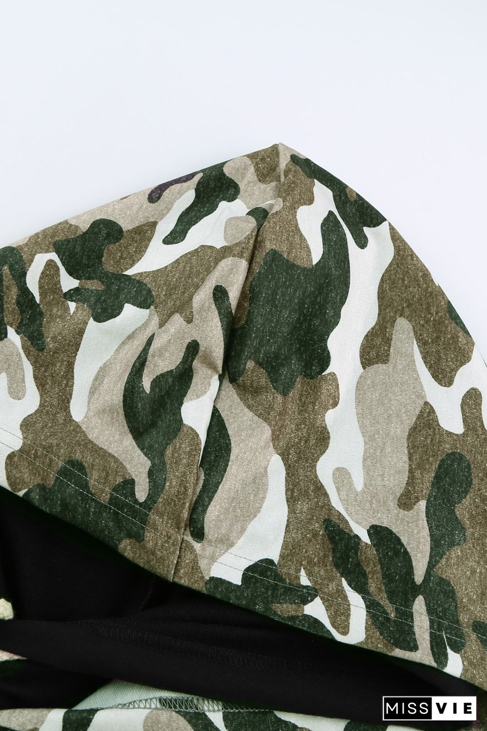 Camo Print Double Hoods Thumb Hole Hoodie