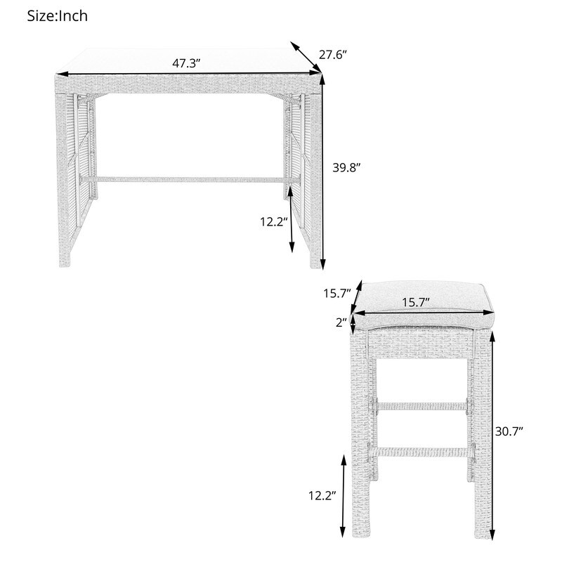 5 piece Rattan Wicker Outdoor Patio Bar Sets with 4 Stools