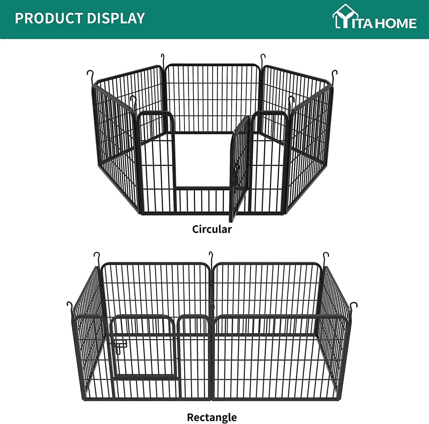 YITAHOME 6 Pcs Metal Panel Decorative Garden Fence 24 inch Tall Multi-Purpose Indoor and Outdoor Animal Barrier Pet Dog Fence with Door for Yard Patio