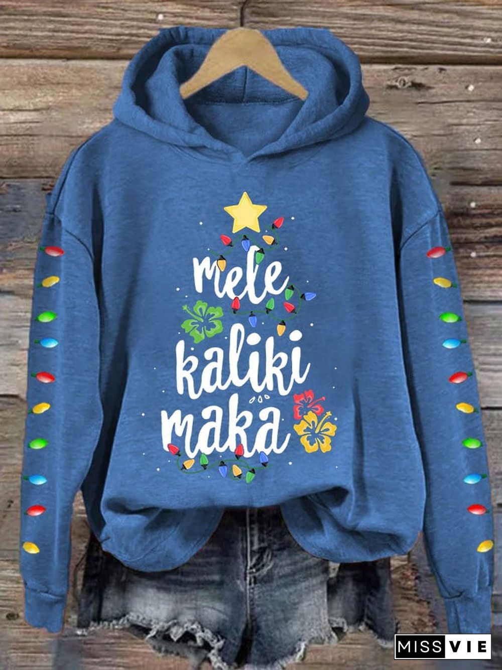 Women's Mele Kalikimaka Hawaii Christmas Print Hoodie