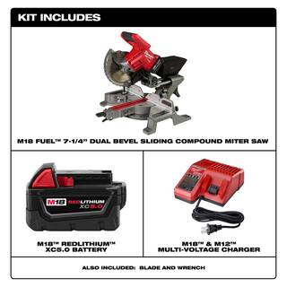 MW M18 FUEL 18V Lithium-Ion Brushless Cordless 7-14 in. Dual Bevel Sliding Compound Miter Saw Kit W Stand Battery 2733-21-48-08-0551