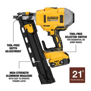 DW 20V MAX XR Lithium-Ion 21-Degree Cordless Framing Nailer with (2) 4.0Ah Battery Charger and Bag DCN21PLM1DCB204