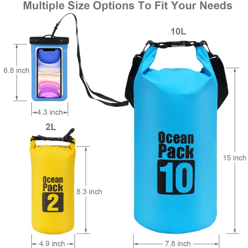 Durable Camping Hiking Boating Ocean Pack Sport Beach Gear 500d Pvc 2l 5l 10l 20l Waterproof Dry Bag