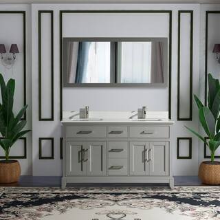 Vanity Art Genoa 60 in. W x 22 in. D x 36 in. H Bath Vanity in Grey with Engineered Marble Top in White with Basin and Mirror VA1060-DG