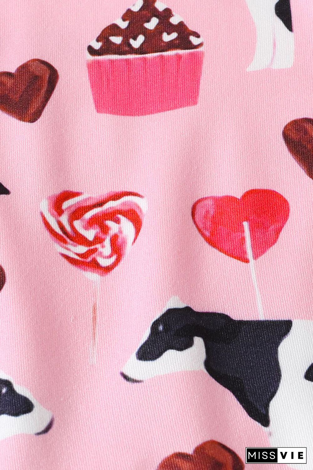 Pink Heart Cow Print Flare Sleeves Romper