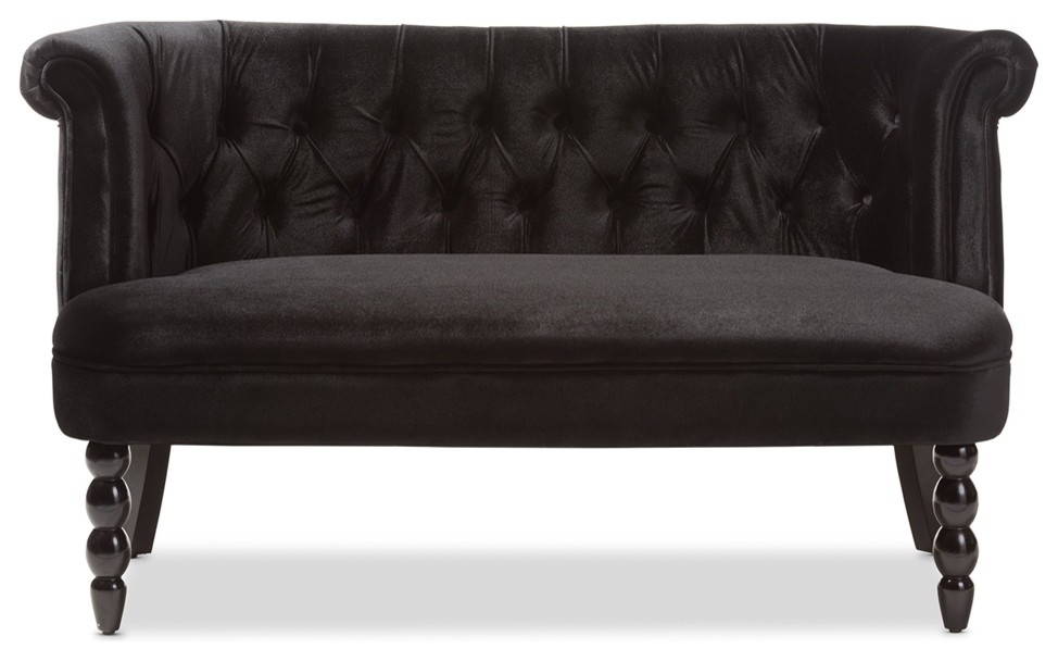 Victorian Style Contemporary Black Velvet Fabric Upholstered 2  Seater Love seat   Traditional   Loveseats   by Imtinanz  LLC  Houzz