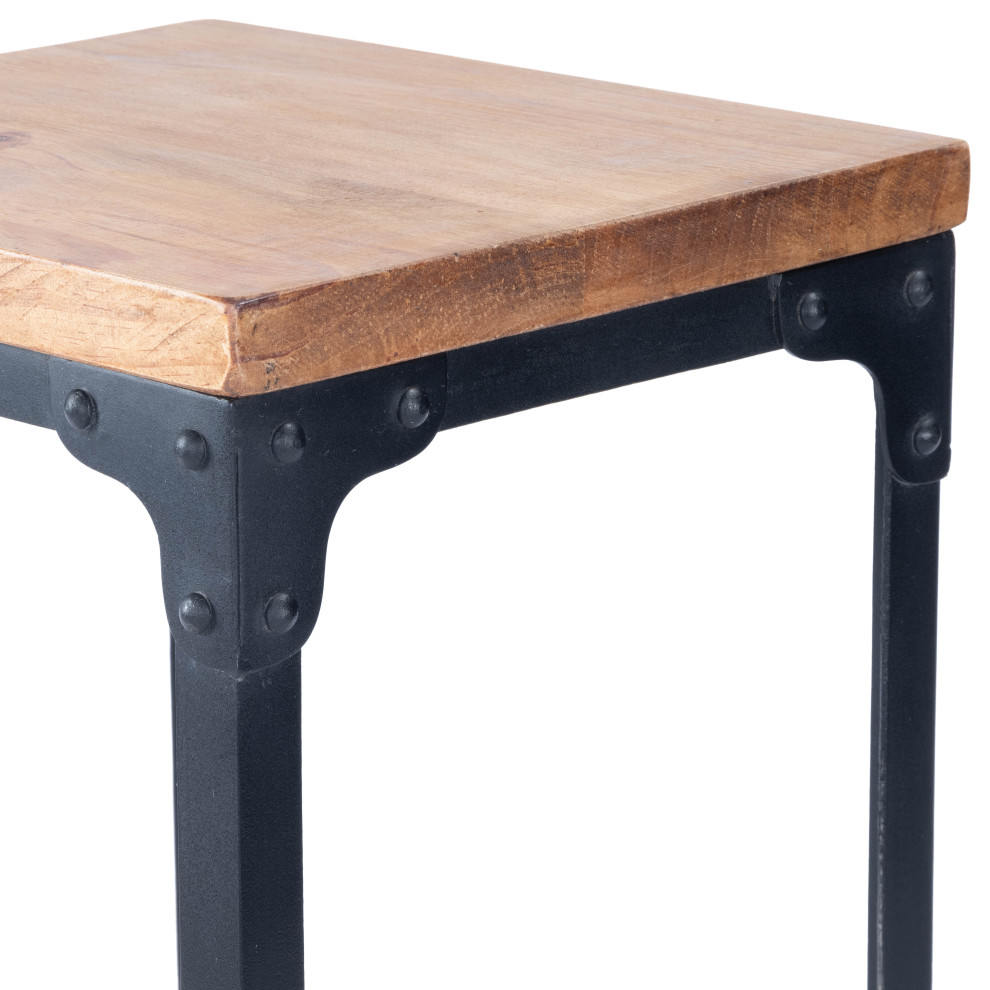 Grimsley Transitional Rectangular Wood  ampIron Pedestal Stand   Brown   Industrial   Plant Stands And Telephone Tables  Houzz