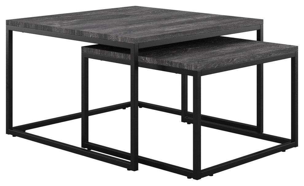 Fort Worth Square Wood Grain Finish Nesting Coffee Tables with Metal Legs   Industrial   Coffee Table Sets   by CorLiving Distribution LLC  Houzz