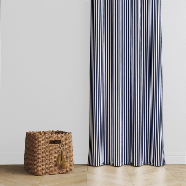 Bacati Pin Stripes Navy Cotton Printed Single Window Curtain Panel