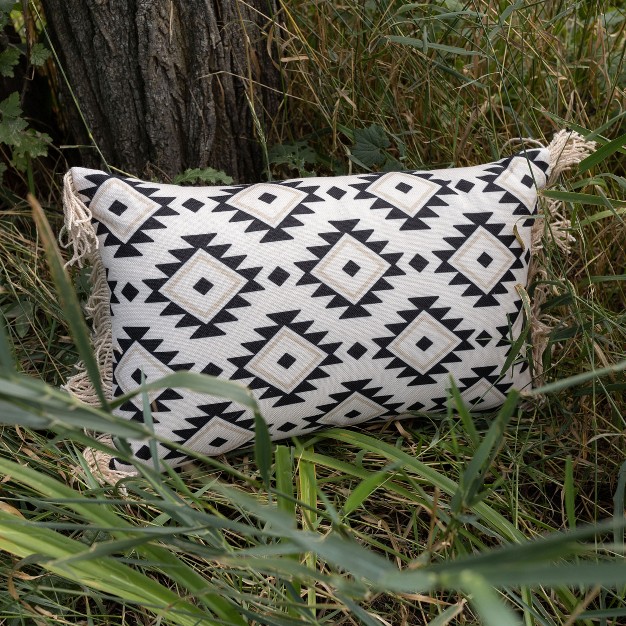 14x22 Inch Hand Woven Southwest Geo Outdoor Pillow Polyester With Polyester Fill By Foreside Home amp Garden