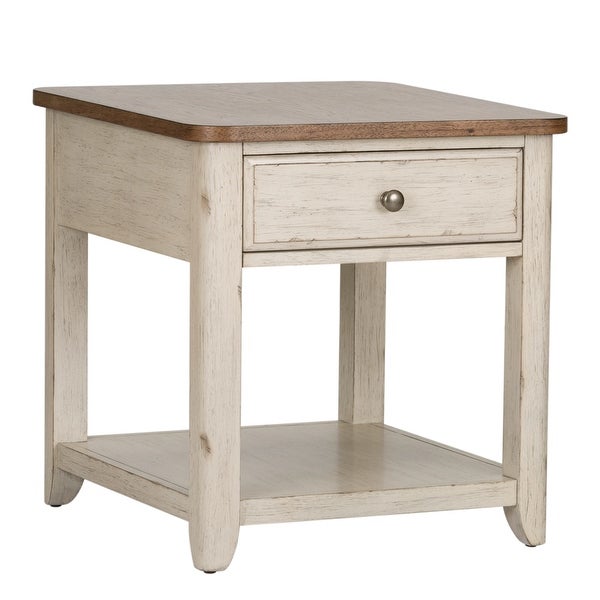 Farmhouse Reimagined Antique White End Table with Basket