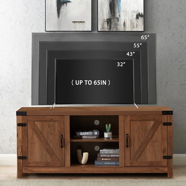 Sliding Barn Door TV Stand，Storage Wood Media Console Table Cabinet Adjustable Shelf for TVs up to 65