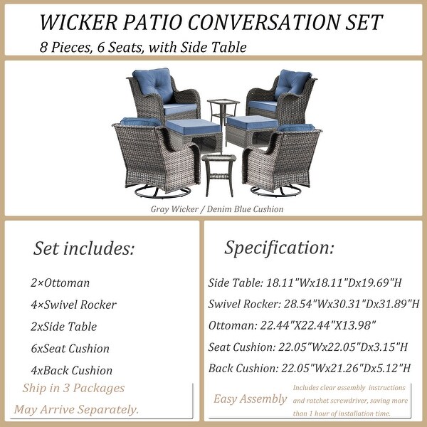 Wicker Patio Furniture Conversation Set with High Back Swivel Chairs and Storage Ottomans，Cushions Included🎃