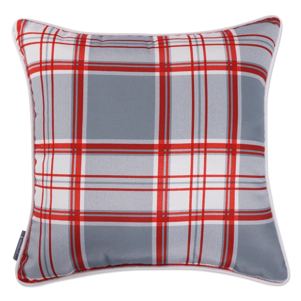 Pillow Perfect Christmas Outdoor Reversible Throw Pillow in Merry Christmas Plaid  18 X 18 X 5   18 X 18 X 5