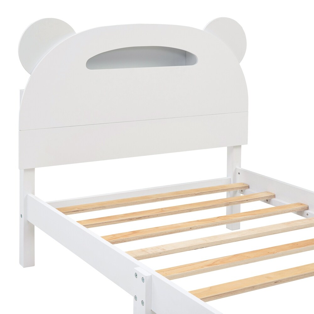 3 Pieces Bedroom Sets Twin Size Bear Shape Platform Bed with Nightstand and Storage dresser