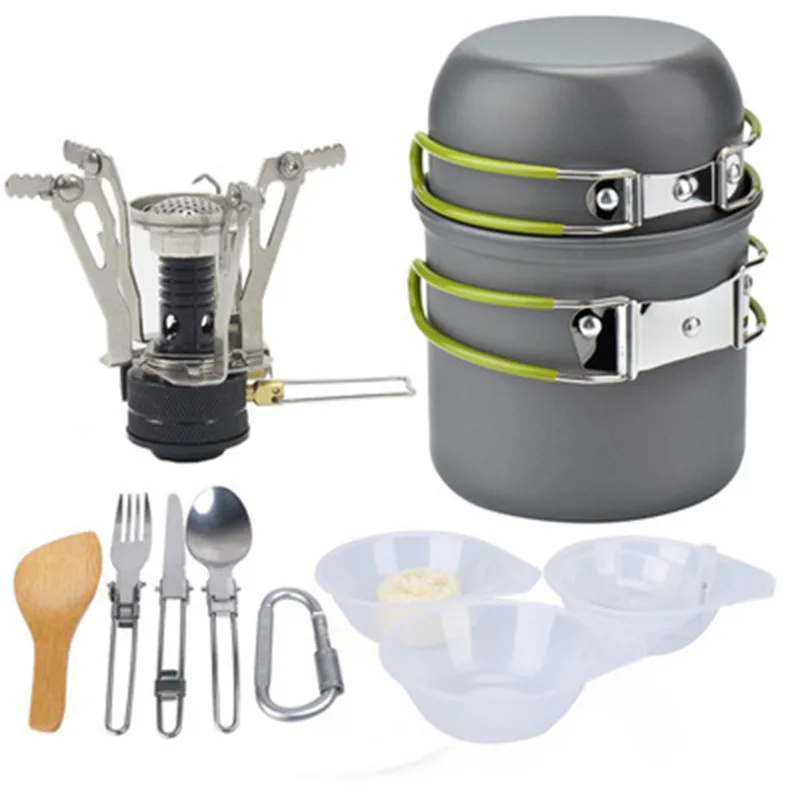 Camping Utensils New  Portable Eco Friendly Gas Stove Outdoor Mini Camping Cookware Tourist Tableware Set