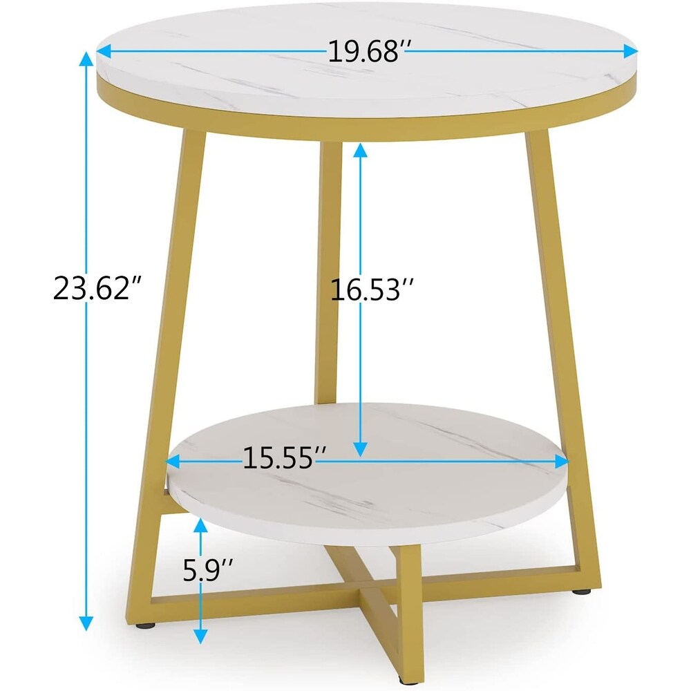 2 Tier Industrial Round Side End Table with Storage Living Room