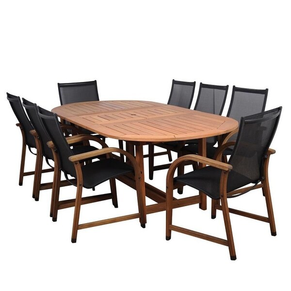 Bahamas 9Piece Eucalyptus Extendable Oval Outdoor Patio Furniture Dining Set