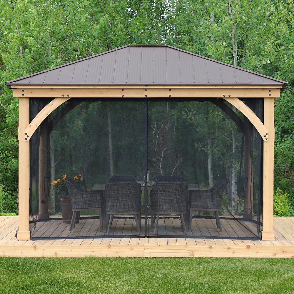 Yardistry 12 ft x 14 ft Meridian Gazebo Mosquito Mesh Kit with UV resistant Phifer Material and Easy Glide Tracks